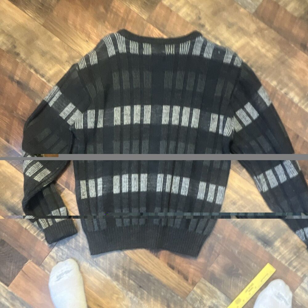 Vintage Eagle Point Men's Black Gray Striped Knit Crew Neck Sweater large#4 - Picture 5 of 5